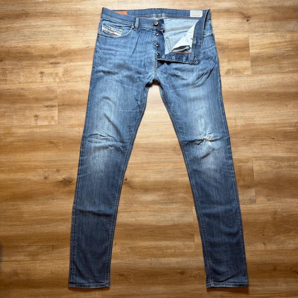 Diesel‎ Tepphar Jeans Mens 34x34 Blue Slim-Carrot Stretch Denim Distressed 0814W